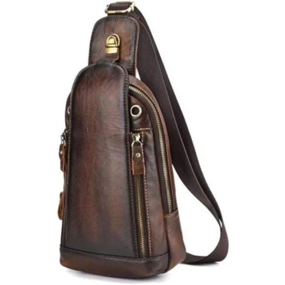 New Leather Sling Bag Crossbody Backpack for Men Women 16coffee - Picture 2 of 7